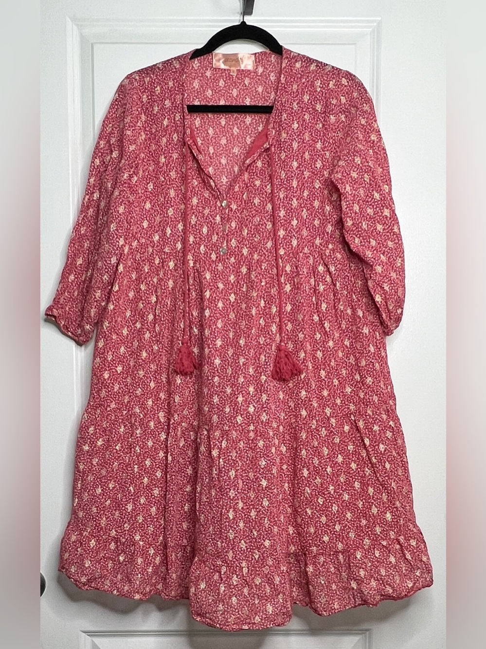 Scandal Italy Ordell Cotton Gauze Lurex Boho Mini Dress Pink Coral S Lagenlook